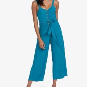 ROXY Mind Trip Jumpsuit Button Front, Pockets Linen Blend Adjustable Straps Sz S